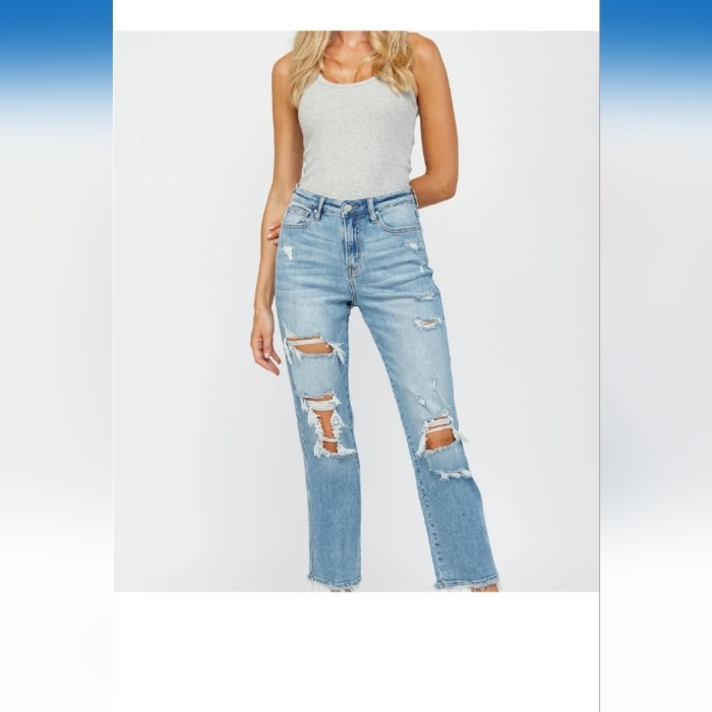 Light Blue Distressed Flare Jeans for Women